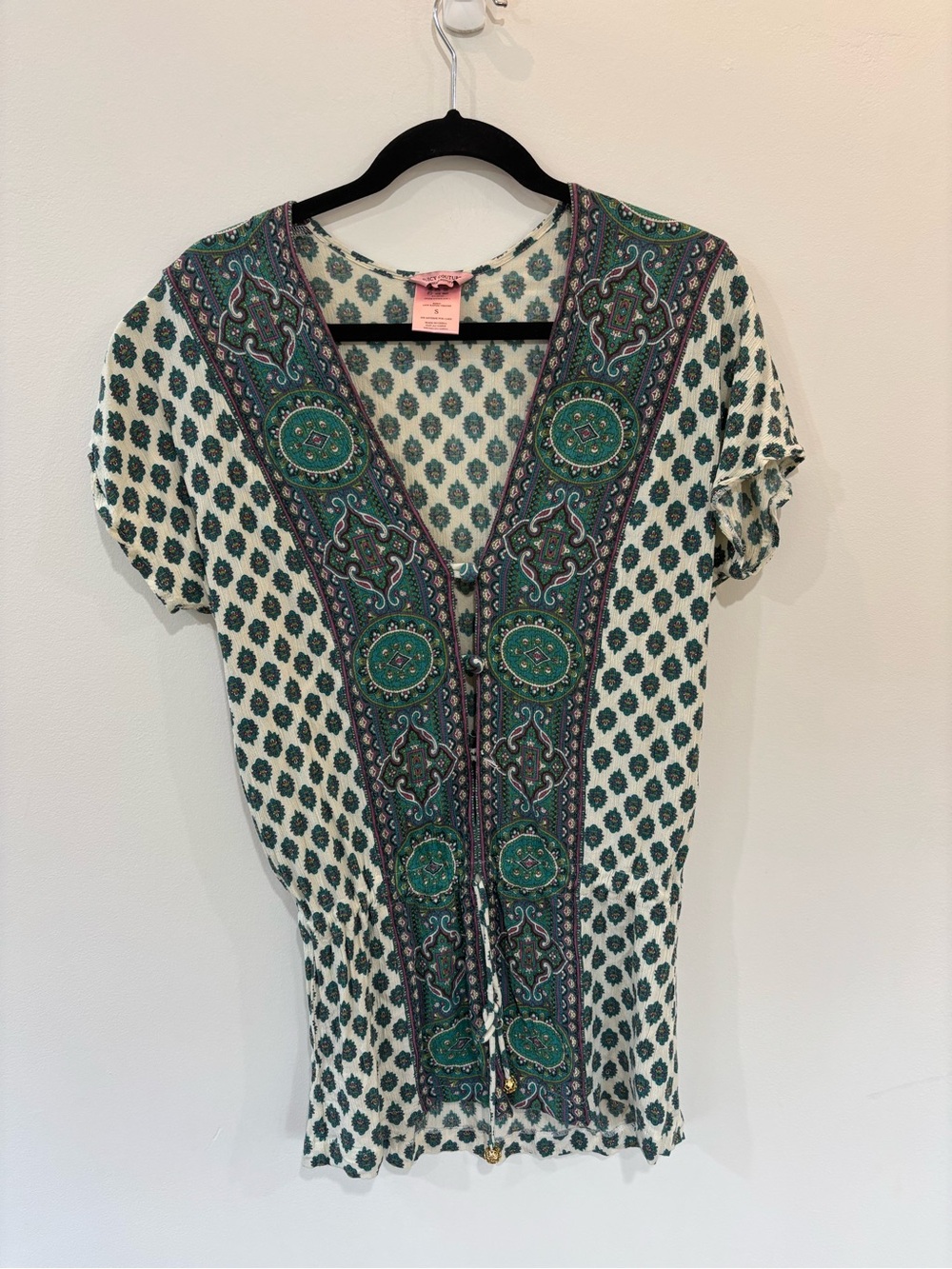 Juicy Couture Y2K Geometirc Button Front V Neck Trim Swim Cover Up
